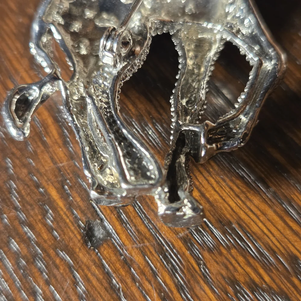 Vintage Orange and Silver Giraffe Brooch - Vintage